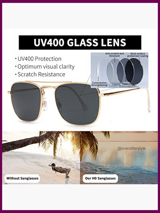 Retro Square Aviator Sunglasses with Metal Frames and Glass Lenses main image 5